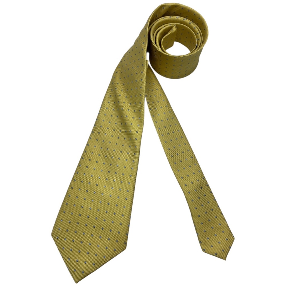HAWES & CURTIS Gold/Blue Polka Dot Silk DESIGNER Tie ENGLAND